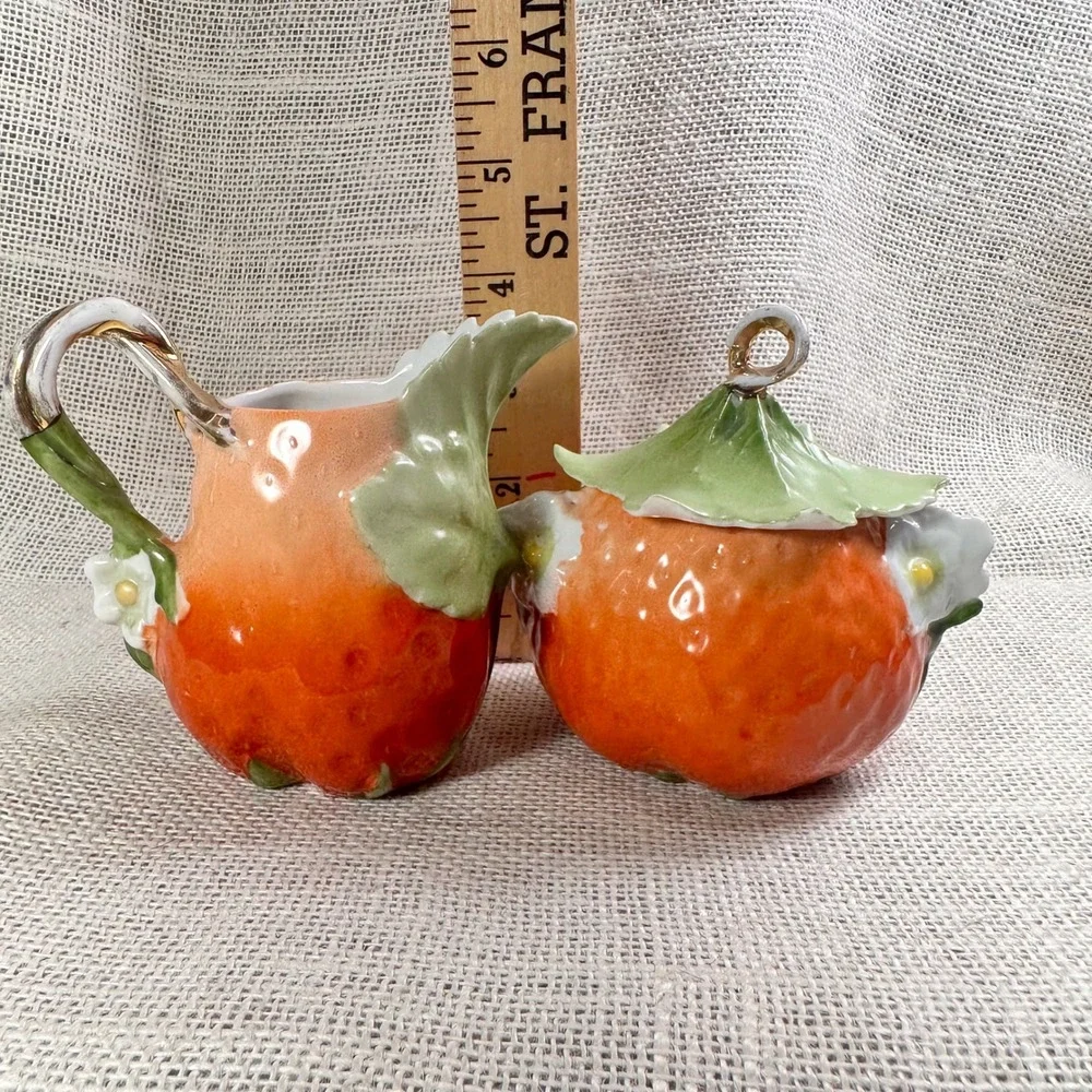 Royal Bayreuth Strawberry Creamer Sugar Bowl Set Vintage Porcelain Figural READ